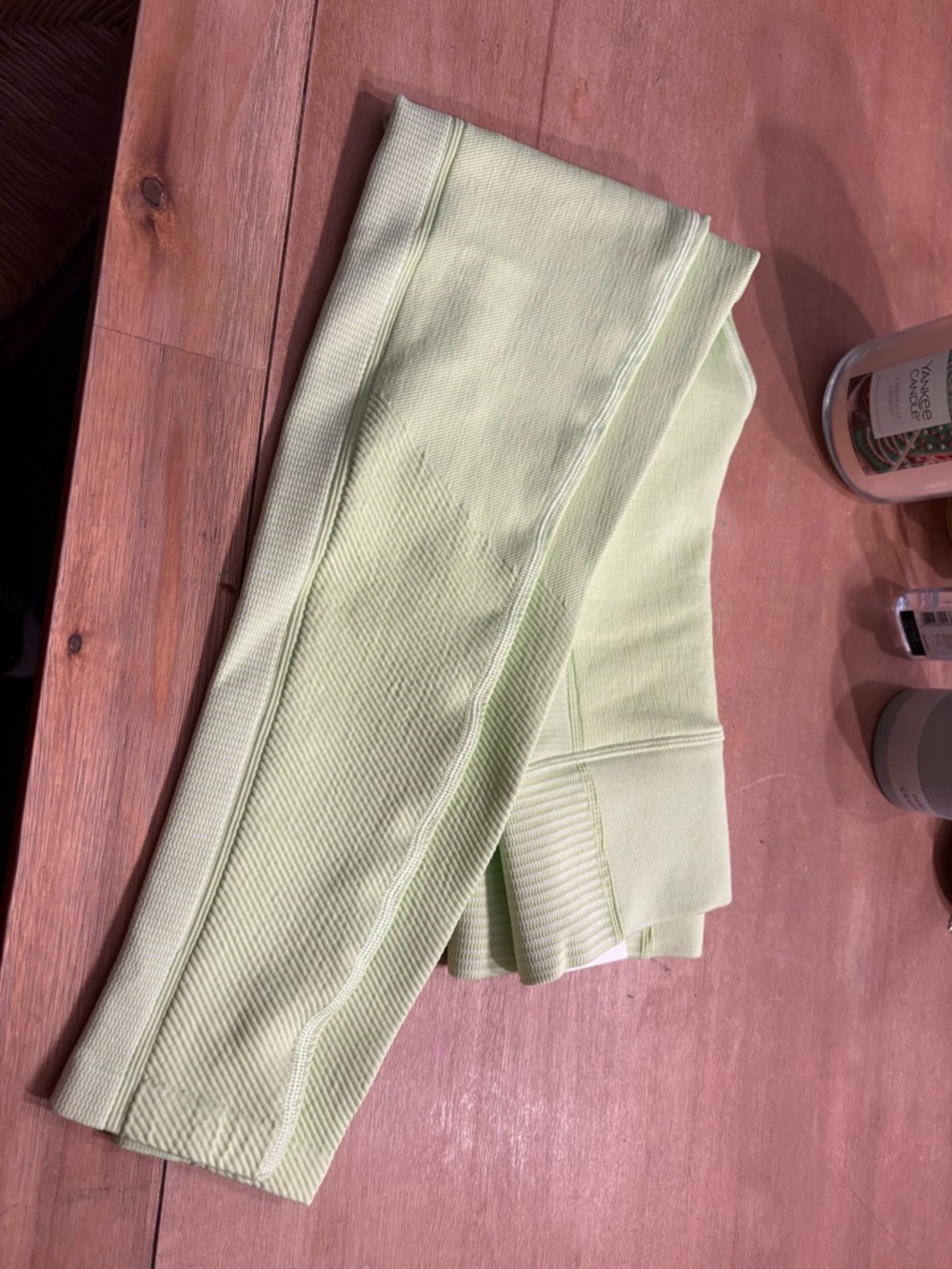 Pair of off-line leggings, women size, extra small, white, and lime green